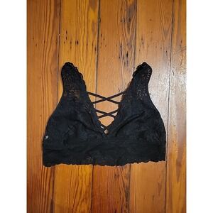 Victoria Secret Pink Black Lace Bralette Size L Sexy Valentine Adjustable Back